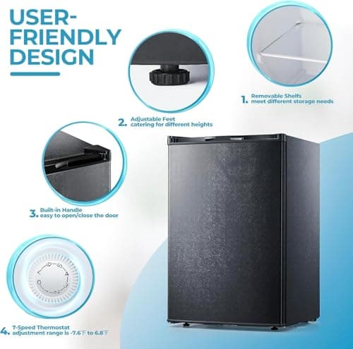 Electactic 3.0 Cu.ft Small Freezer, Mini Upright Freezer with Adjustable Thermostat, Removable Shelves, Reversible Single Door, for Bedroom/Home/Dorms/Apartment, Black 7