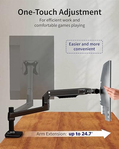 Ergounion Single Monitor Arm Desk Mount, Holds Screens up to 40 Inches and 25 lbs, Fully Adjustable Vesa Monitor Mount with C-Clamp and Grommet Base, Aluminum, Black 5
