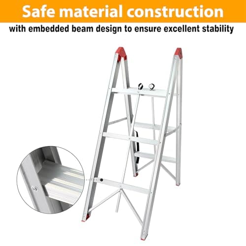 LEADALLWAY Step Ladder 3 Step Folding Compact Ladder Portable Aluminum A Frame Foldable Twin Front Step Stool, EN131 Certified, 330lb Capacity 8