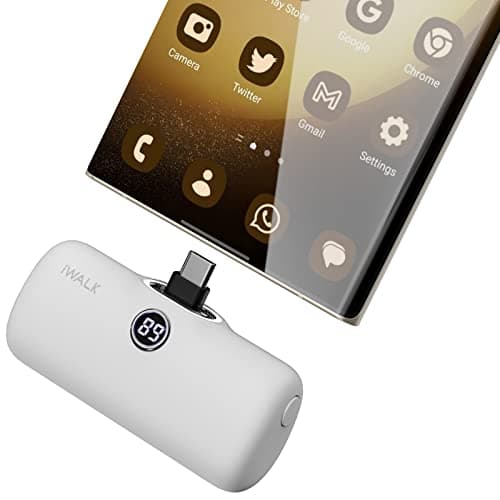 iWALK Small Portable Charger, 4,800mAh 18W PD Fast Charging Power Bank with Built-in USB-C Connector, External Mini Battery Pack for Samsung Galaxy S25/S24/S23, Android, iPhone 15/16/Pro/Max, White