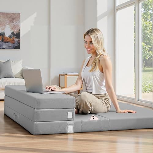 BestGlory Twin Foldabe Mattress 4 Inch, Foam Mattress Topper, Soft, Dirt-Resistant, Portable Bed for Camping, Foldable Guest Bed, Portable Travel Mat with Washable Cover