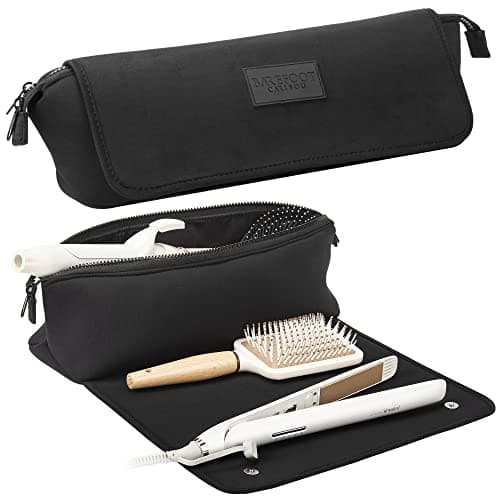 BAREFOOT CARIBOU Hair Tools Travel Bag and Heat Resistant Mat for Flat Irons, Straighteners, Curling Iron, and Haircare Accessories, 2-in-1 design, with Interior Pockets, Portable Organizer (Black)