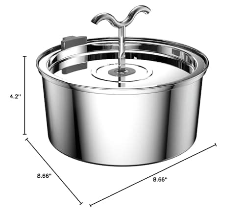 DOOOB Cat Water Fountain, 3.2L/108OZ Stainless Steel Pet Water Dispenser Automatic Metal Dog Drinking Fountains Water Bowl with Replacement Filters Ultra-Quiet Pump 7