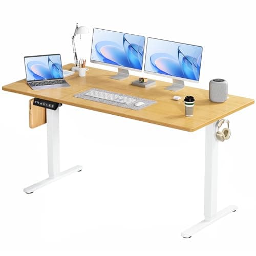 Smug Adjustable Height Standing Desk 63 Inch Electric Sit Stand Up Down Computer Table Ergonomic Rising Modern Lift Motorized Gaming Desktop Workstation for Work Home Office - Oak