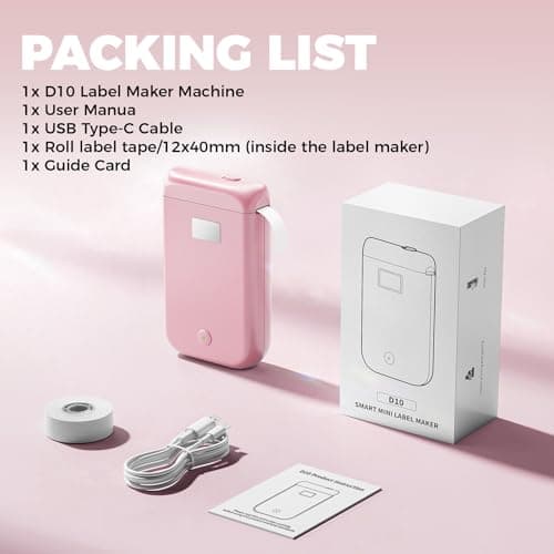 Label Maker Machine with Tape, Label Makers with Multiple Templates, Mini Label Maker Widely Used in Home Office School Organization, Bluetooth Label Printer Easy to Use for Small Labels, Pink 9