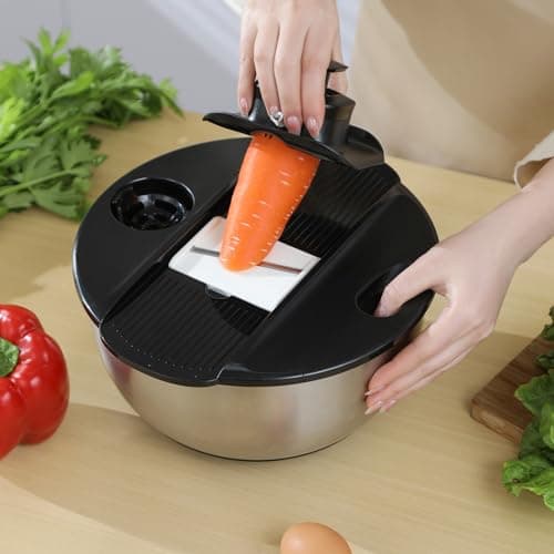 supernal Salad Spinner Stainless Steel Large,Vegetable Washer with 5.3 Qt Bowl,Salad Chopper Bowl,Nesting Bowls with Graters,Large Mixing Bowl Bowls for Kitchen With 5 Grater 7