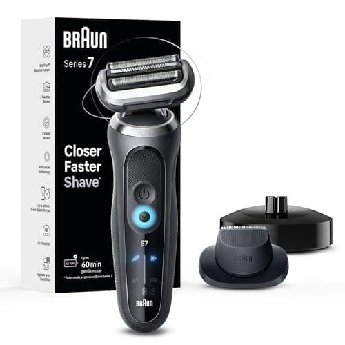 Braun Electric Shaver for Men, Series 7 7127cs, Wet & Dry Shave, Turbo & Gentle Shaving Modes, Waterproof Foil Shaver, Engineered in Germany, with Beard Trimmer, Charging Stand, Space Grey