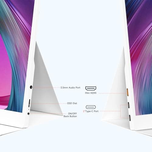 AYY Portable Monitor 15.6inch 1080P FHD - USB-C/HDMI Computer Display, HDR IPS Gaming Monitor Compatible with Laptop PC MAC Phone PS4 Xbox Switch, w/Smart Cover, Dual Speakers - White 5