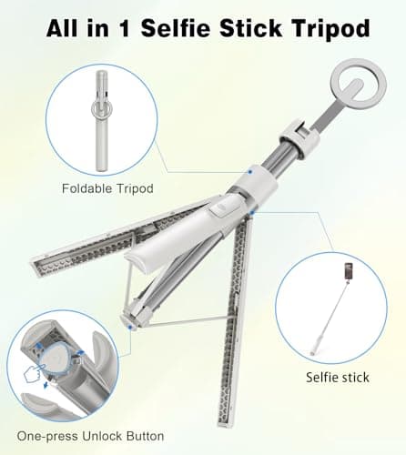 TONEOF 68" Magnetic Selfie Stick Tripod with Aluminum Strong Magnetic Holder for Magsafe, 360° Rotatable Travel Phone Tripod Stand with Metal Ring & Rechargeable Remote for iPhone/Android(Beige Gray) 7