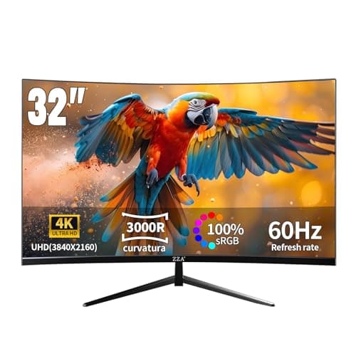 ZZA 32" 4K Curved Gaming Monitor - UHD（3840 * 2160） 60Hz Computer Monitor, Immersive Gaming Experience with Refresh Rate, VA Panel, 3000R and Adptsync Premium | HDR10 | 100% sRGB | 3840x2160