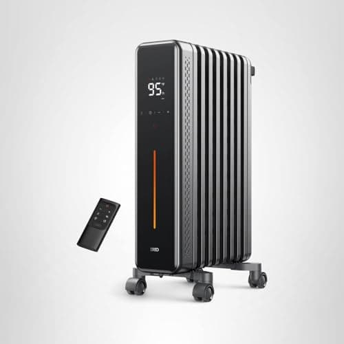 DREO Radiator Heater, 8 Safety Protection Oil Filled Radiator Heater for Indoor Use, 1500W Electric Heaters for Large Room, 8 Fins, with Remote, 4 Modes, Digital Thermostat, 24H Timer, Quiet 8