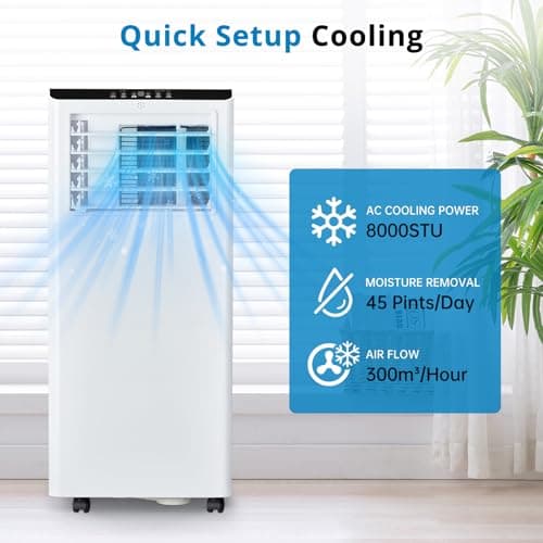 Portable Air Conditioners 8000 BTU, 3-In-1 Portable AC Unit Cools Up to 350 Sq.Ft With Dehumidifier, Fan, Cooling Mode & Window Kit, Room Air Conditioner Portable for Bedroom, Living Room, Office 5
