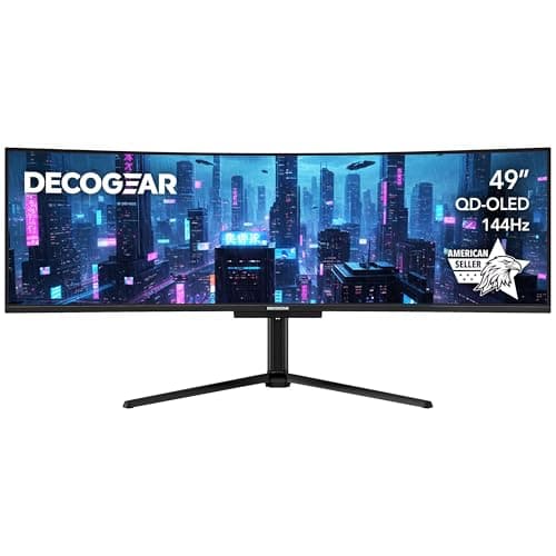 Deco Gear 49" Curved QD-OLED Ultrawide Monitor | 5120x1440 | 144Hz | HDR400 True Black | 0.03ms | FreeSync Premium | 100% sRGB | HDMI 2.1 | 90W USB-C | Built-in Speakers| Height Adjustable Stand