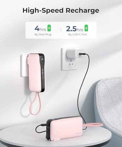 JOYFAR Portable Charger with Built-in USB-C Cable & Plug, 10,000mAh 5V/4.5A Power Bank Fast Charging 22.5W, Travel Essential Battery Pack 3 Output for iPhone 16/15 Series, Samsung Galaxy, iPad, 1 Pack 8