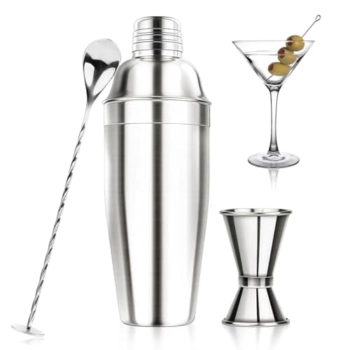 Ohtomber 24OZ Cocktail Shaker Set - Cocktail Bar Martini Drink Shaker Set with Strainer, Stainless Steel Bartender Kit Drink Mixer with Jigger, Mixing Spoon, Bar Accessories for Beginners