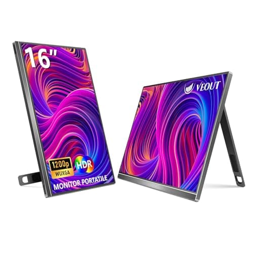 Veout 16" 1920 * 1200P IPS Portable Monitor, USB-C/HDMI FreeSync, 0.3" Ultra-Slim with Kickstand, 4 Colors for Travel & Office