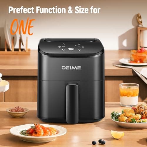 DEIME Air Fryer, Small Digital 3 Qt Airfryer Space Saving Compact, Bake, Reheat, Roasts for Quick Easy Meals, Mini Compact & Quiet, Nonstick & Dishwasher Safe Basket (Black+TR) 6