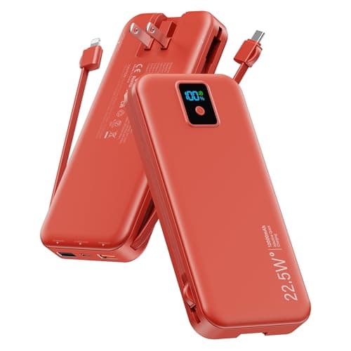 Portable Charger, 12000mAh 22.5W Fast Charging Power Bank with Built-in Cables & Wall Plug, Travel Essentials Battery Pack with LED Display, USB C External Battery Bank for iPhone iPad, Samsung Red