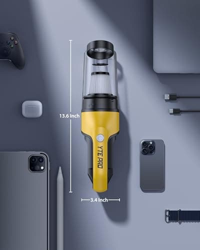 YTE PRO Handheld Vacuum Cordless 1.1 Pounds Car Vac 10000PA Hand Held Vacuums 4-in-1 Hand Vac Cordless Rechargeable HEPA Filter Large Capacity Dust Cup for Car Office Home Pets Hair (Yellow＆Black) 7