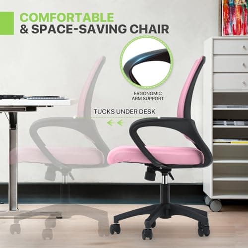 Magshion Office Chair, Ergonomic Mid-Back Mesh Desk Chair, Rolling Computer Chair with Lumbar Support & Comfy Armrests for for Gaming, Work, Study, 300 Lbs Capacity, Pink 9