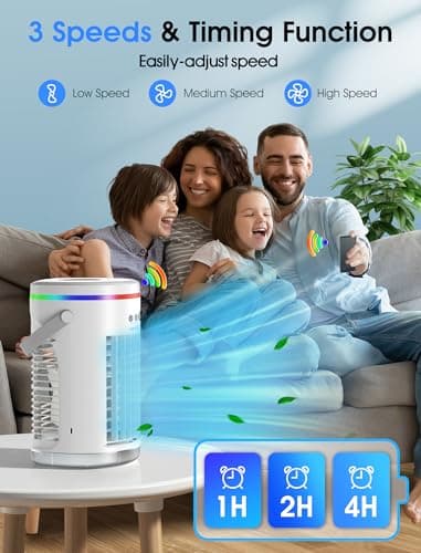 Vosaf Portable Air Conditioners with remote,1400ml Evaporative Mini Air Conditioner with 3 Speeds,7 Colors Light Personal Air Conditioner, Portable AC Air Cooler for Room Bedroom Office Desk 6