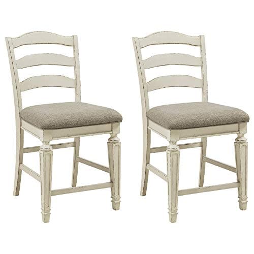 Signature Design by Ashley Realyn French Country 24.13" Counter Height Upholstered Barstool, 2 Count, Chipped White