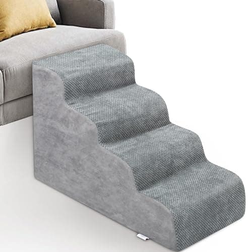 Dog Stairs for Small Dogs - High Density Foam Dog Ramp, Extra Wide Pet Steps with Non-Slip Bottom for High Beds, Couche and Sofa, Best for Pet Injured, Older Dogs Cats (Grey, 4 Steps)