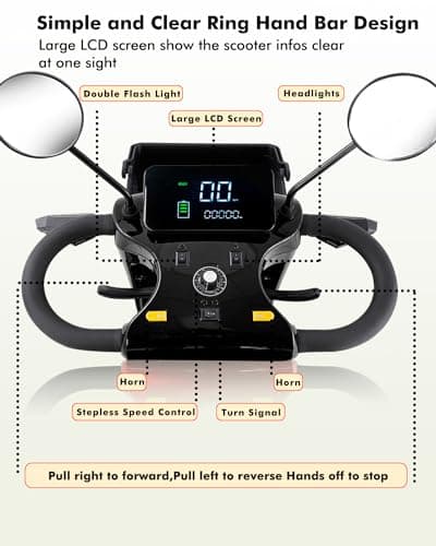 Dvsripa All Terrain Mobility Scooter for Seniors,Heavy-Duty 4 Wheel Mobility Scooters Mobility Scooter,Handicap Scooters for Adults with 3-Speed Travel Long (Black) 6
