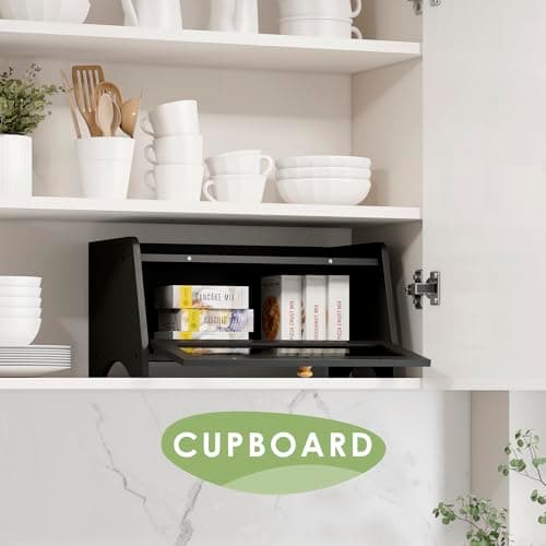 JANSNIMEN Bread Box for Kitchen Countertop, Large Bread Container Storage, Wooden Farmhouse Bread Box with Window Bread Holder (Black) 5