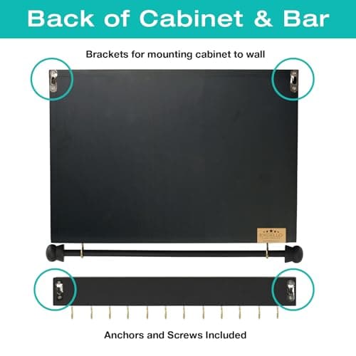 Wall Mounted Jewelry Organizer with Herringbone Wood Pattern. Jewelry holder for Necklaces, Earings, Bracelets, Ring Holder, and Accessories. Includes hooks for hanging jewelry - Black & Brown 9