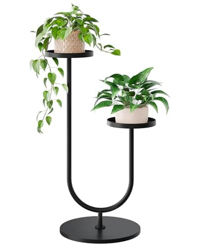 GENTINGBRO Tall Plant Stand Indoor Modern Plant Stands for Indoor Plants 2 Pots Black Planter Holder U-Shaped for Home Living Room Bedroom Decor