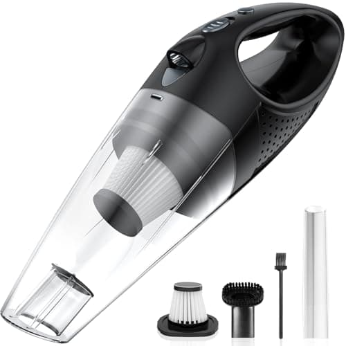 Powools Handheld Vacuum Cordless with 2 Filters, Car Vacuum Cleaner High Power with Fast Charge Tech, Portable Rechargeable Mini Vacuum with Large-Capacity Battery, Silver, 14.7"X4.6"X4.0"