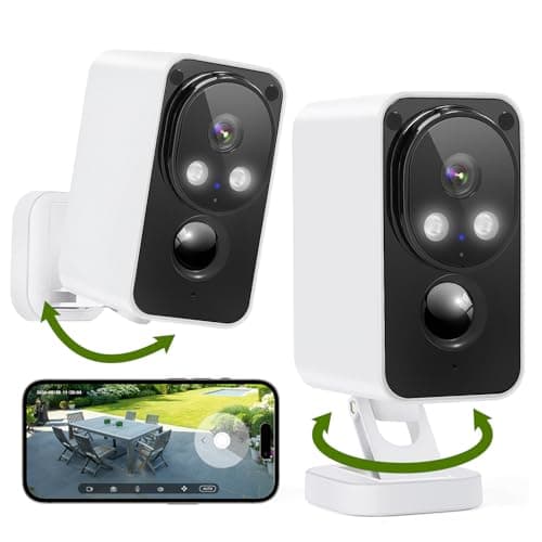 Security Cameras Wireless Outdoor 180° Pan Rotate 2K Color Night Vision Cameras for Home Security Motion Detection Siren 2-Way Talk Battery Powered IP65 Waterproof 2.4GHz WiFi Cloud/SD Storage 2-Pack