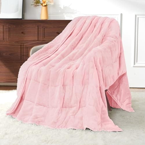 Uttermara Weighted Blanket Twin 15 Pounds, Adult Weighted Blanket for Sofa Bed, Thick Cozy Fluffy Warm Sherpa Bed Blanket with Soft Plush Flannel Fleece, Heavy Blanket Great for Sleep 48x72 inch Pink
