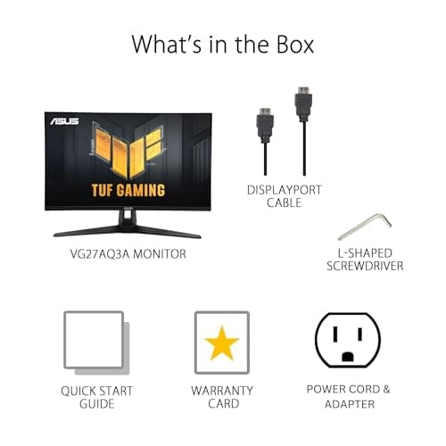 ASUS TUF Gaming 27” 1440P HDR Monitor (VG27AQ3A) – QHD (2560 x 1440), 180Hz, 1ms, Fast IPS, 130% sRGB, Extreme Low Motion Blur Sync, Speakers, Freesync Premium, G-SYNC Compatible, HDMI, DisplayPort 7