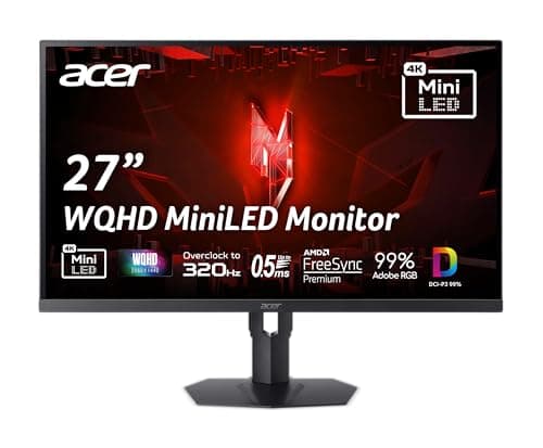 acer Nitro 27” WQHD 2560 x 1440 Gaming IPS MiniLED Monitor | AMD FreeSync Premium | 320Hz Refresh Rate | Up to 0.5ms | AdobeRGB 99% | 1 x Display Port 1.4 & 2 x HDMI 2.1 Ports | XV275U F3biipprx