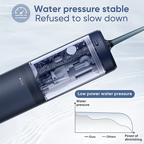 Water Flosser Dental Oral Irrigator Teeth Cleaner Portable Travel Rechargeable Cordless,IPX7 Electric Plaque Remover 3 Modes 3 Jet Tips 140ml (Blue) 6