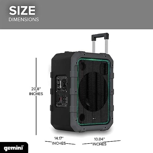 Gemini Portable Bluetooth Speaker with Wheels - 240W Party Speaker, IPX4 Water Resistant, LED Light Show, Dual Mic Inputs, Rechargeable Battery, Trolley Handle for Outdoor Events (MPA-2400) - Gray 8