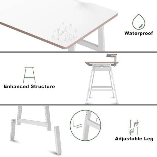 UPGRAVITY Height Adjustable Computer Desk - 47" Gaming Desk, Small Home Office Desk with Monitor Stand, Modern Simple Table Study Writing Work, Living Room Home Bedroom PC Table, Metal Frame, White 5