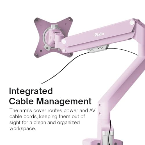Pixio PS1S Wave Pink Single Monitor Arm Stand Desk Mount - Fits up to 32 inches Monitors and up to 19.8lbs. VESA Compatibility and Integrated Cable Management 5