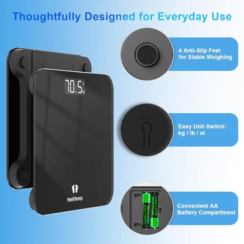 Digital Bathroom Scale for Body Weight: High-Precision 4-Sensor Accuracy, LED Display, 400lb/180kg Capacity, Safe Rounded Corners, Batteries Included 7