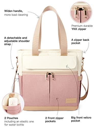 JOYHILL Lunch Bag for Women, Lunch Tote Leakproof Insulated Lunch Box with Shoulder Strap, Adult Reusable Lunch Cooler Tote Bags for Work Picnic Camping Beach (A-PINK) 2