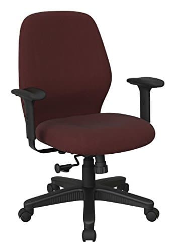 Office Star Ergonomic Mid Back Adjustable Office Desk Chair with Thick Padded Seat and Built-in Lumbar Support, Icon Burgundy Fabric