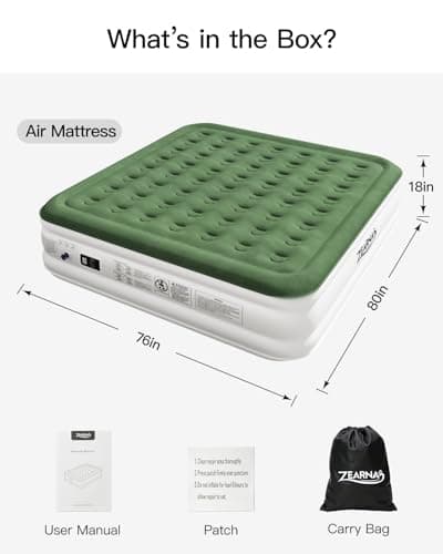Zearna King Size Air Mattress with Built in Pump, 18" Raised Comfort Air Bed, Upgraded Flocked Top Blow up Mattress with Carrying Bag, Inflatable Mattress for Guests & Home, AirBed, 750 lbs Max 6