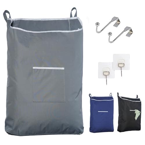 The Fine Living Co. X-Large Hanging Laundry Hamper with Over Door Hooks & Adhesive, Durable Space Saving Laundry Bag with Zipper and Wide Open Top,Hanging Dorm Laundry Hamper 20"x3.75"x31" (Gray-XL)