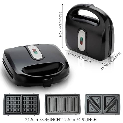 AAYUJUP Waffle Iron Sandwich Maker：3 In 1 Mini Waffle Maker With Removable Plates Waffle Irons Non-Stick Waffle Cone Maker Waffle Machine For Waffle Grill Sandwich 6