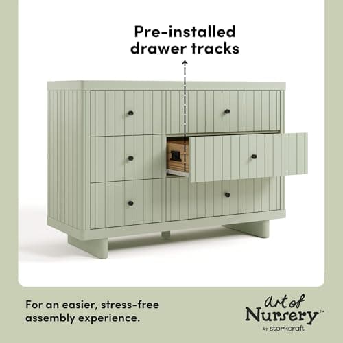 Storkcraft Kyoto 6 Drawer Dresser (Sage) - GREENGUARD Gold Certified, Nursery & Kids' Bedroom, Safety Interlocking Drawer System, & Easy Assembly with Pre-Installed Tracks 7