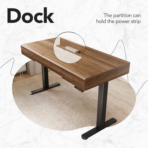 HUANUO Electric Standing Desk with 3 Drawers, 48 Inches Height Adjustable Desk, Whole-Piece Board Sit Stand Up Desk with 4 Memory Height Settings, Black Walnut 8