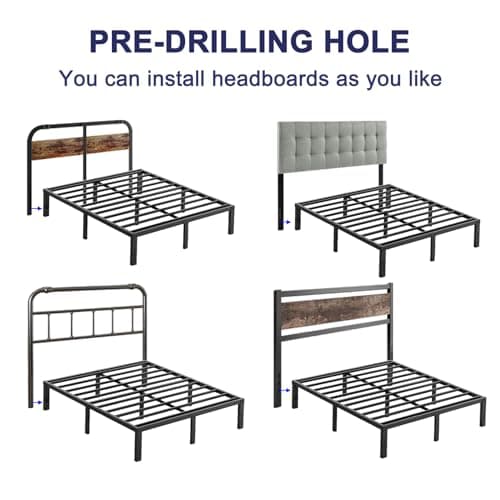 Furnitui 18 Inch High Metal Queen Bed Frame, Platform Bed Frame Queen Size No Box Spring Needed, Easy Assembly, Noise Free, Sturdy, Black 6