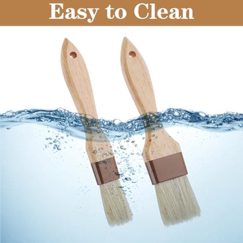 2 Pcs Natural Bristle Pastry Brush, Beech Wooden Handle Basting and BBQ Brushes for Cooking, Butter, Oil, Marinade, Grilling & Baking, Kitchen Food Brush (1 inch & 1.5 inch) 8